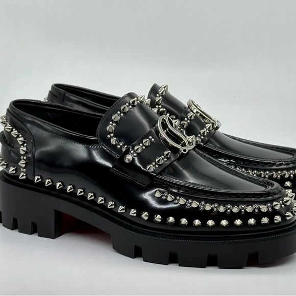 Christian Louboutin CL Studded Lug Sole Loafer in Black/Lin Black - Picture 10 of 13